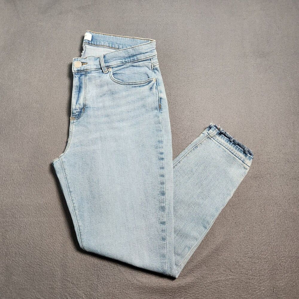 LOFT Outlet Jeans Women 10 Mid Rise Raw Hem Skinny Ankle Light Wash